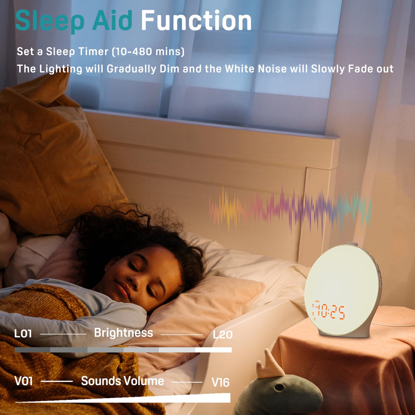 JALL Sound Machine White Noise Machine with 22 Soothing Sounds, 17 Night Lights, Bluetooth Speaker, Sleep Timer, Wake Up Light Sunrise Alarm Clock for Bedrooms, Ideal Gift for Baby, Kids, Seniors